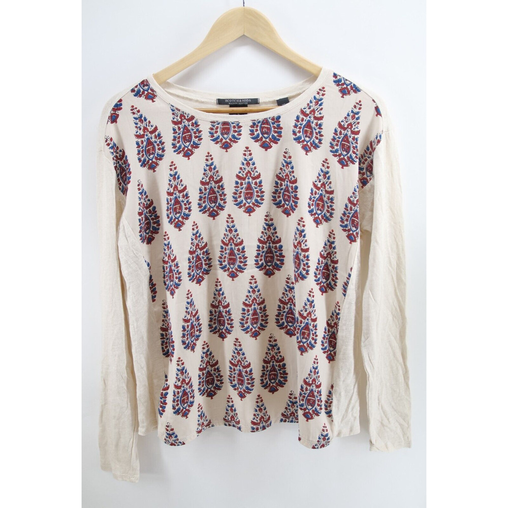 Scotch & Soda Nomadic Dreamers Top Sz 1 Linen Blend Paisley Beige Red Blue Large